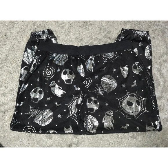 ✨️4/$20. NIGHTMARE BEFORE XMAS Silver Printed Velour Joggers With Elastic Waist - Picture 12 of 16